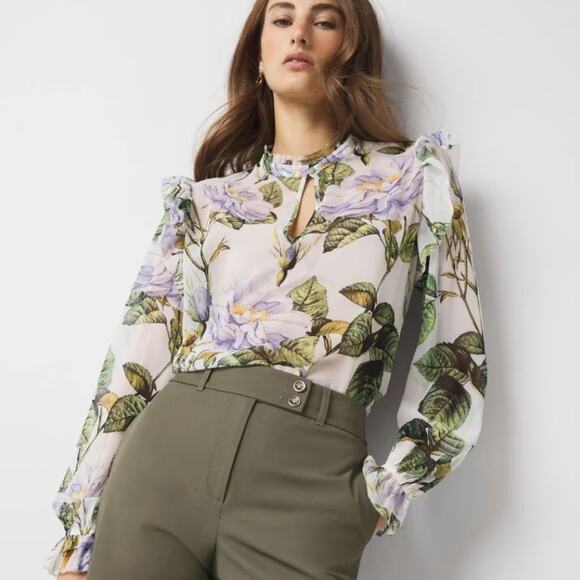 White House Black Market Tops - NEW White House Black Market WHBM Romantic Chiffon Floral Blouse
